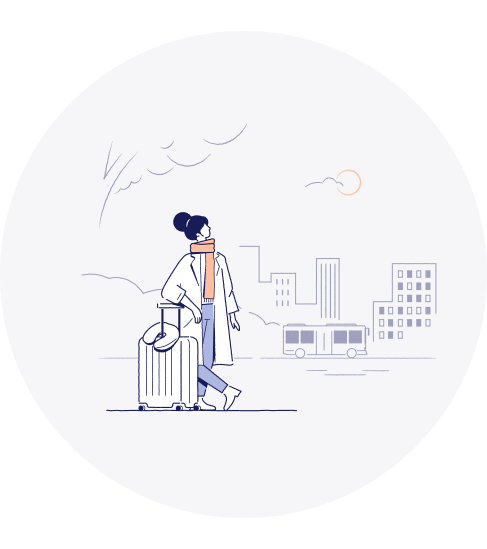 Woman with suitcase looking ahead